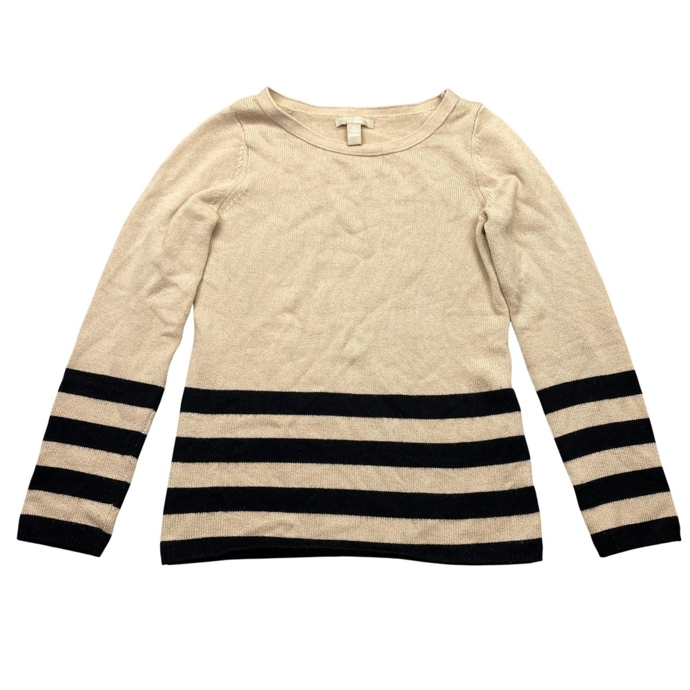 Banana Republic Tan Black Striped Wool Cashmere Blend Crewneck Sweater Mens‎ M